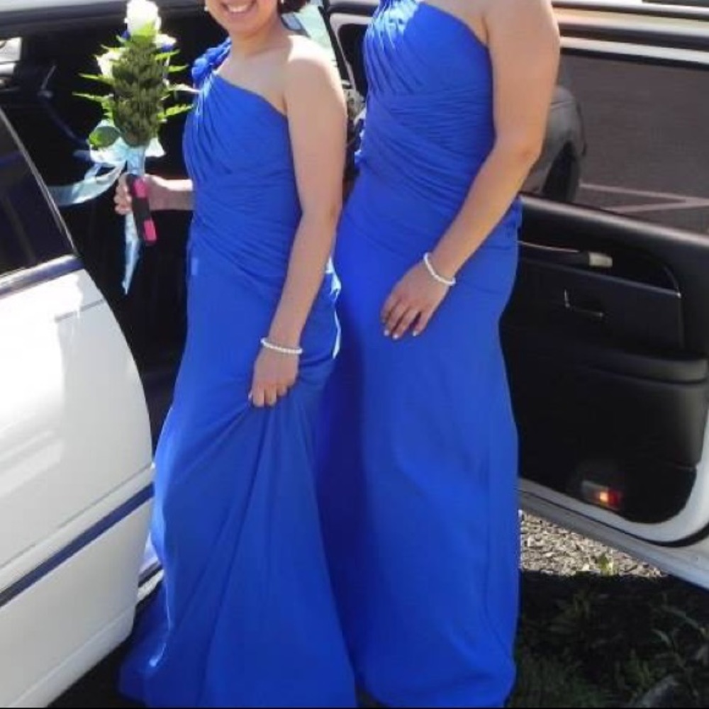 DISCOUNTED! Davids bridal blue chiffon dress.